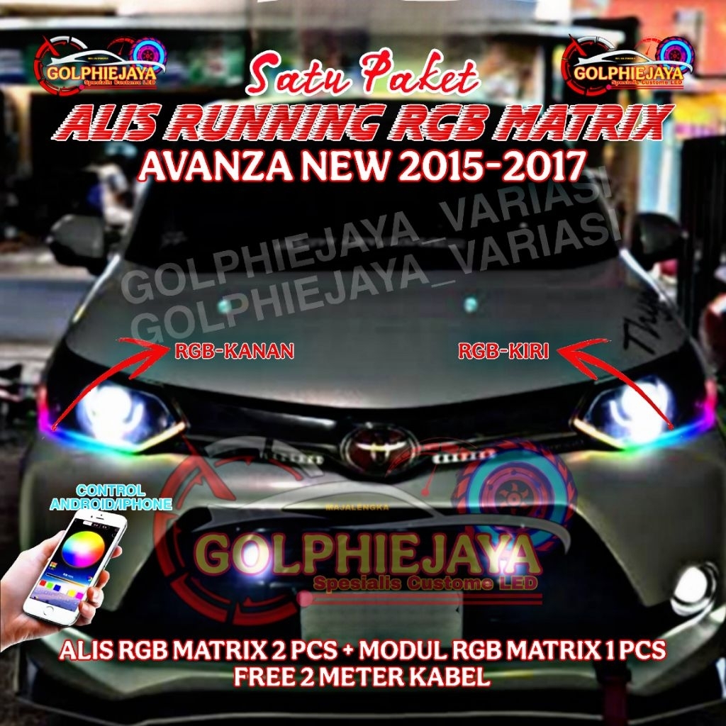 PAKET LENGKAP LAMPU ALIS RUNNING RGB AVANZA NEW 1 SET LAMPU ALIS BLUETOOTH RGB MATRIX KHUSUS AVANZA