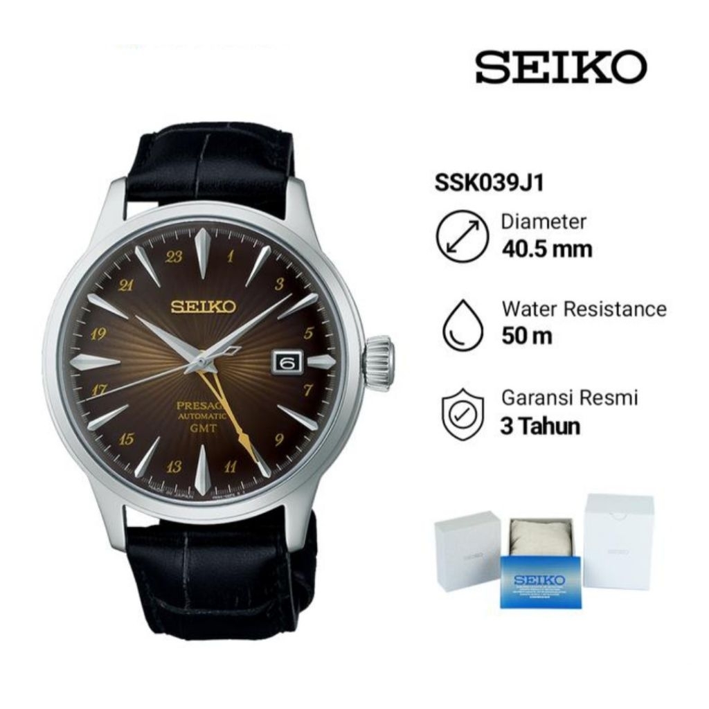 Seiko Presage SSK039J1 Cocktail Time GMT Jam Tangan Pria Original