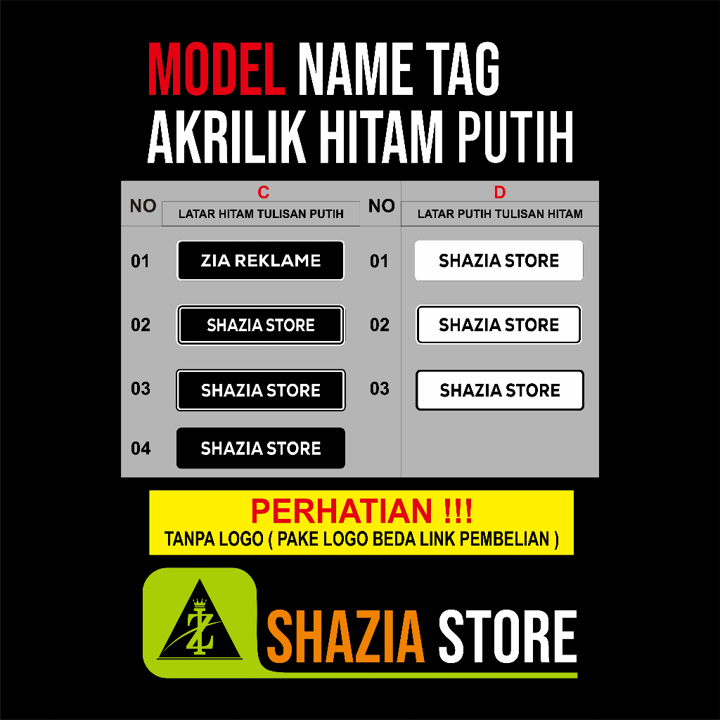 

(Akrilik No Logo) Shazia Store Model Name Tag Akrilik Hitam Putih persit pdh TNI Polri Doker PNS ASN