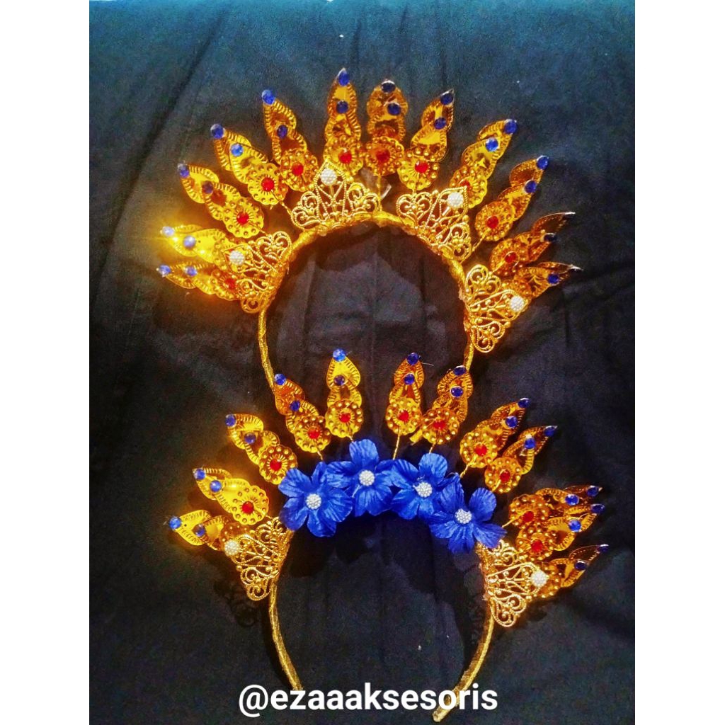 hiasan kepala bando nagin mahkota bunga biru/permata biru