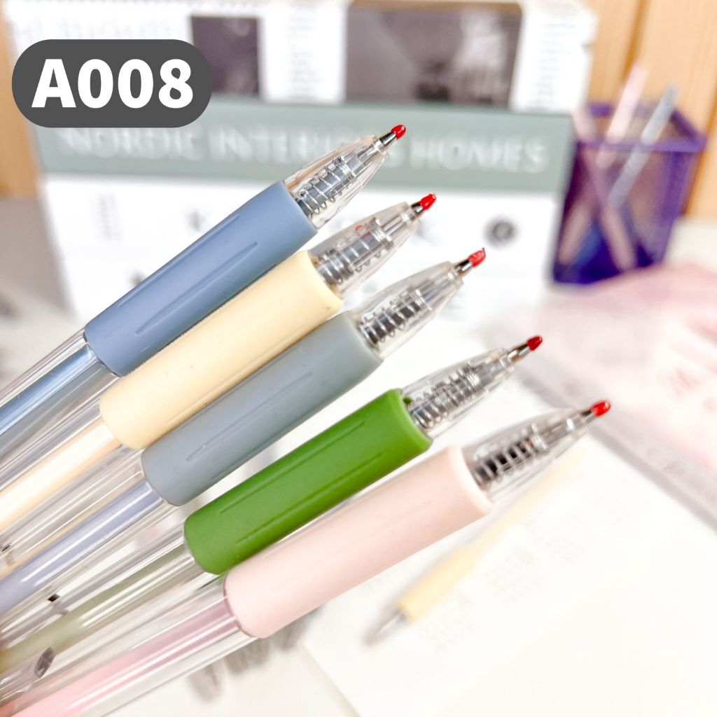 

A008 Pulpen Sekolah Transparan Karet Berwarna Bulpoin Kerja Tinta Hitam Pena Bisa Refill