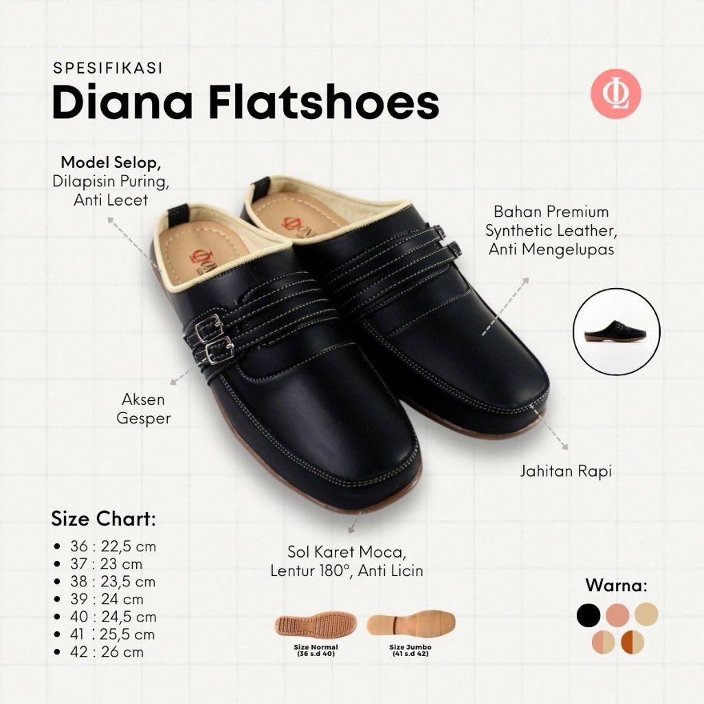 ONE LOVE DIANA FLATSHOES - SEPATU FLAT WANITA BUSTONG SEPATU POTONG ONE LOVE TUTONG MOCCA