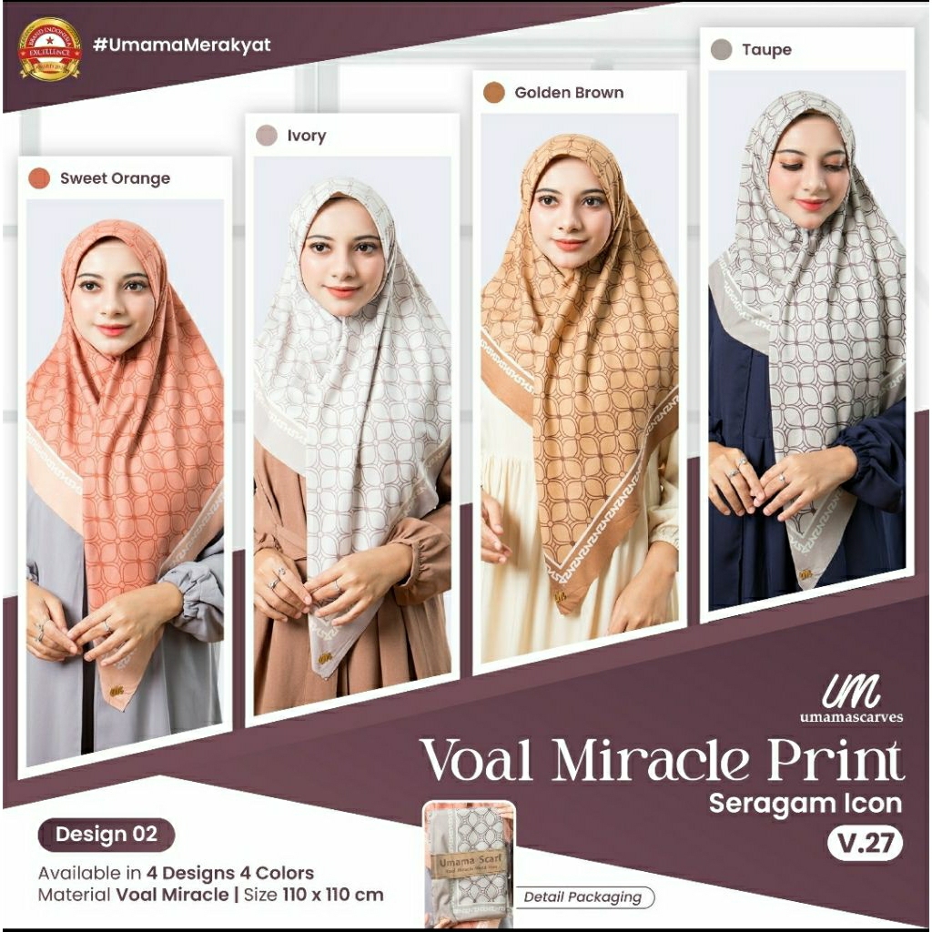 AK HIJAB MOTIF/ PRINT VOAL MIRACLE PRINT SERAGAM ( 110 × 110 CM )