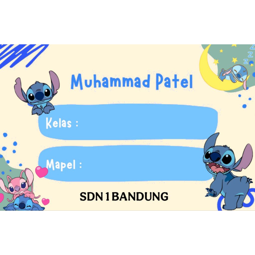 

(ISI 50 PCS) SUDAH ADA LEM STICKER LABEL BUKU SEKOLAH CUSTOM NAMA & FOTO MOTIF STITCH