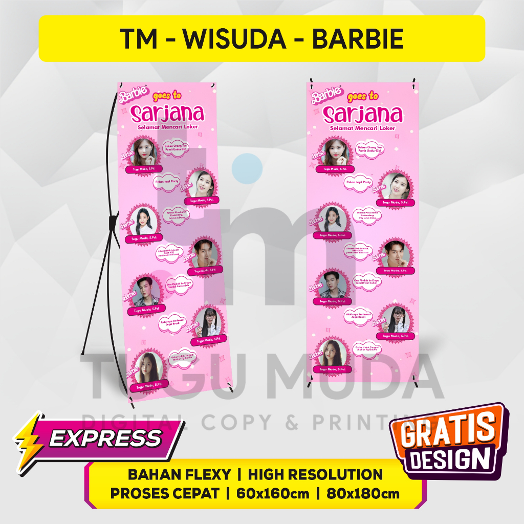 Cetak X-Banner Wisuda | X Banner Sidang Outdoor | Standing Banner Lulus 60x160cm - Gratis Design - M