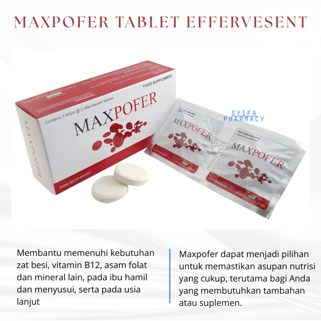 Maxpofer Tablet Effervescent Vitamin Zat Besi - 1 Box