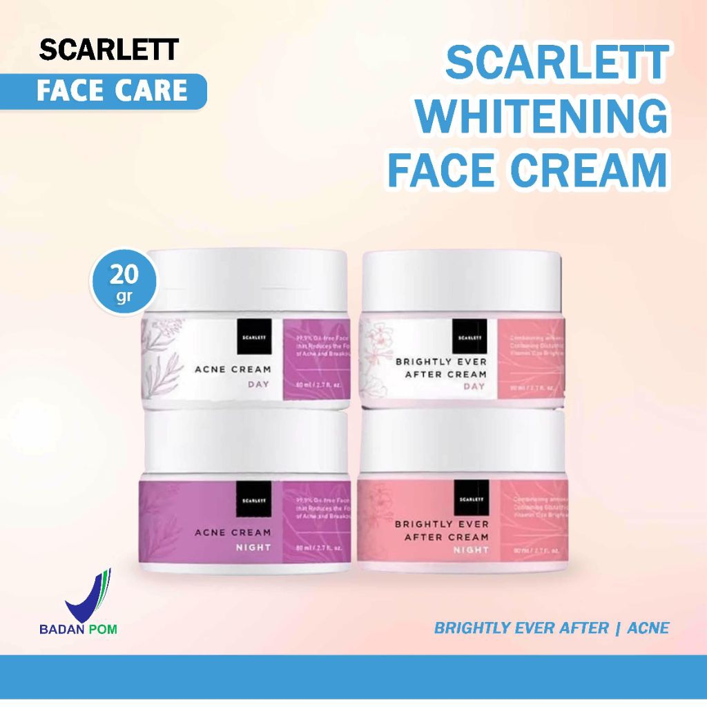 [100%ORI]Scarlett Whitening Cream Wajah Acne & Brightly 20gr