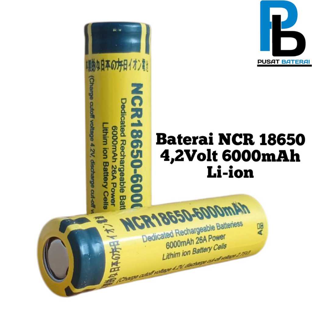 Baterai Charger Atau Baterai Cas Li-ion 18650 Kuning NCR 4.2Volt 6000mAh Isi 2 pcs