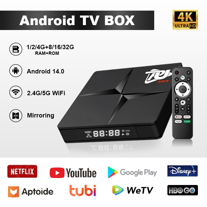 Android Tv Box STB 4K Smart TV Box Android 14.0os 2.4G/5G WIFI 1/2/4GB Ram 8/16/32GB Rom Bluetooth