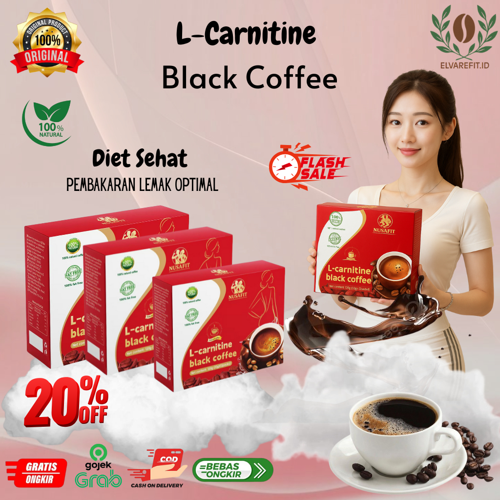 

L-CARNITINE BLACK COFFEE | Kopi Hitam Diet Pelangsing Badan Tubuh Ideal Langsing Bakar Lemak Alami Arabica Herbal Wanita Instant Praktis Anti Ribet Isi 12 Sachet/Kotak