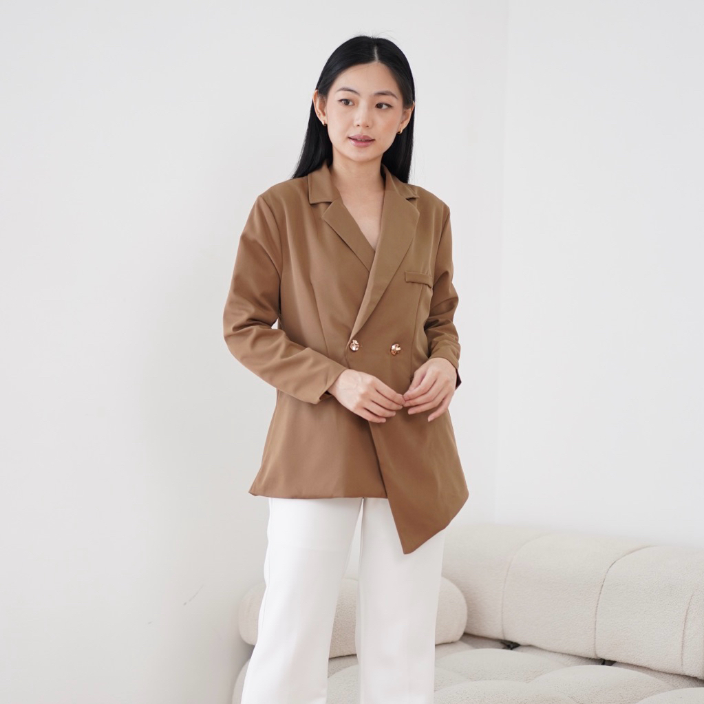 [SHIJI] MELVI Blazer - Atasan - Rompi Gilet - Ootd Hijab - Oversized Blazer - Assymetric Blazer - Bl