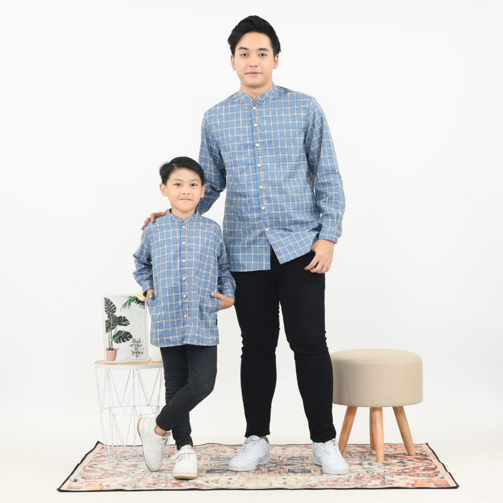 Baju Koko Couple Ayah Anak Setelan Kemeja Kotak Lengan Panjang