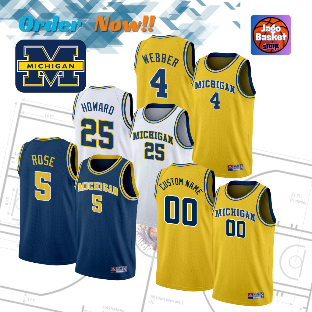 Jersey Basket NCAA Michigan - Webber - Howard - Rose - Custom