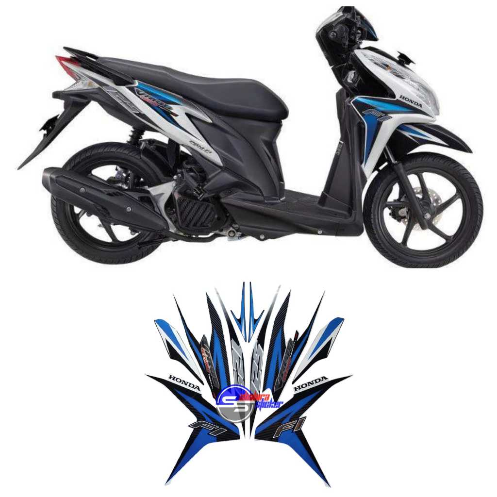 Striping motor vario 125 old 2012 putih biru stiker lis body standar
