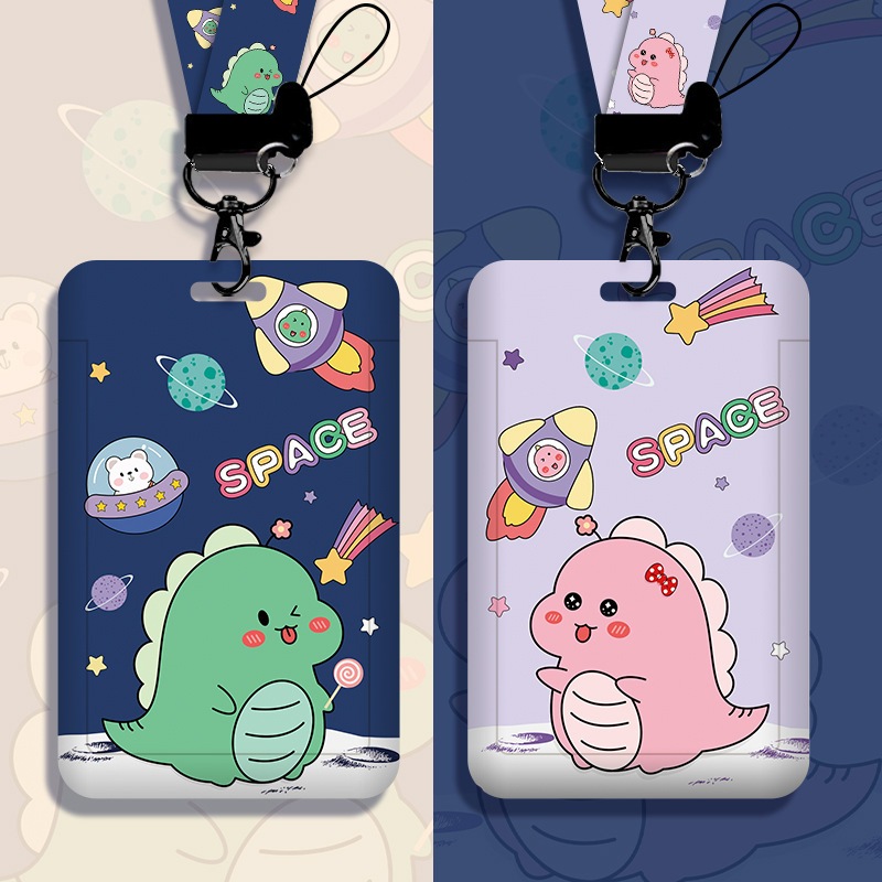 

Name tag ID card holder dengan tali lanyard gantung leher karakter Dinosaurus Naga imut fashion untuk sekolah kantor kerja pelajar import