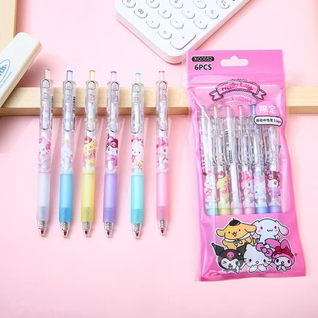 

6PCS PULPEN GEL MEKANIK 0.5MM / Pen Mekanik Motif Cartoon Strawberry Cute Bear set Pen Pena Karakter Kartun