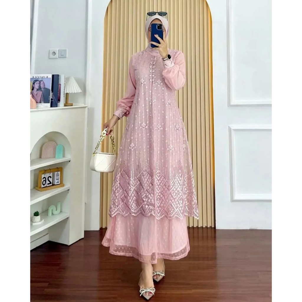 Promo Laila Dress Kondangan Wanita Elegan Modern / Gamis Lebaran 2026 Model Gamis Terbaru / Gamis Br