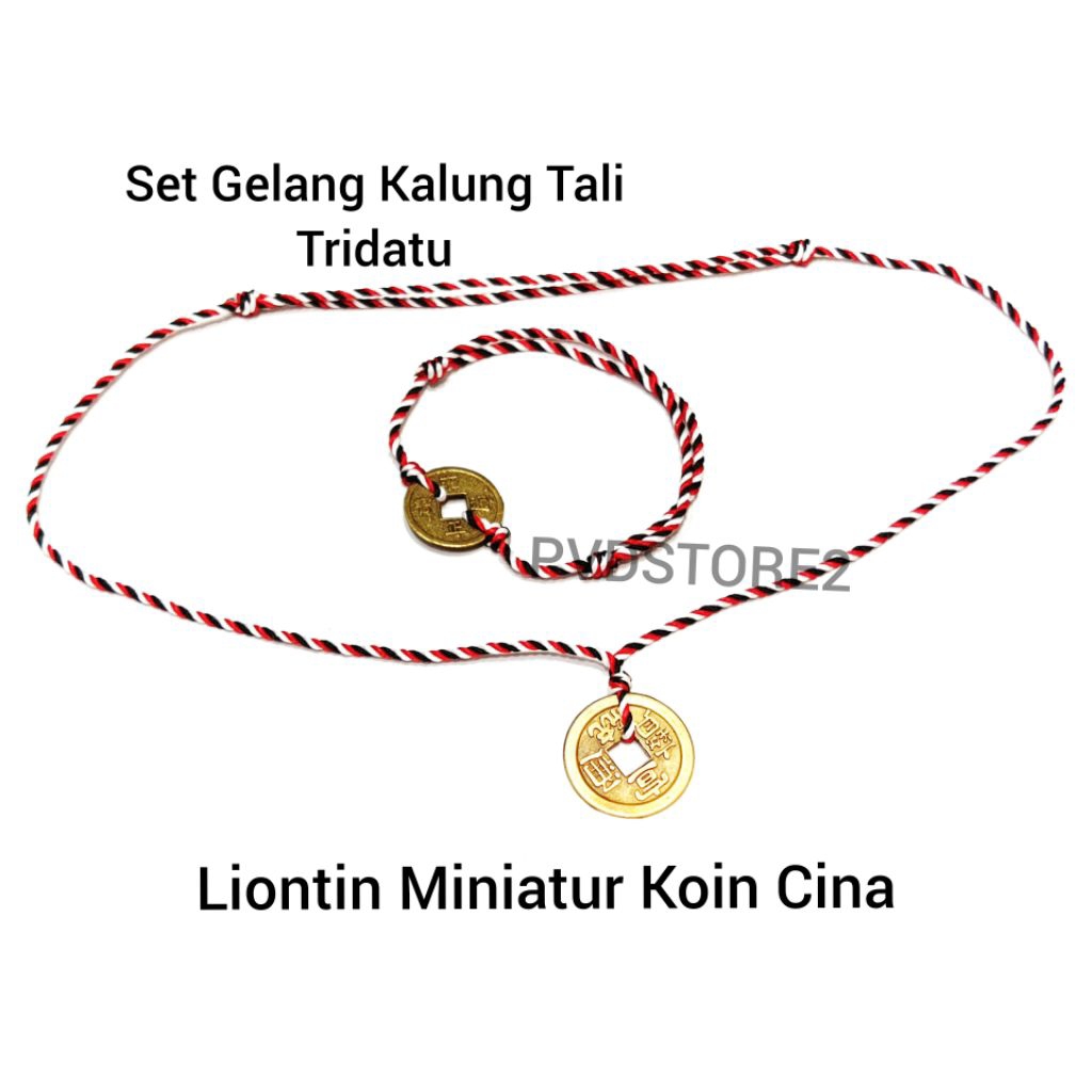 GELANG DAN KALUNG TALI TRIDATU BALI LIONTIN MINIATUR KOIN CINA / SIMPEL BRACELET SUPER TINY STYLE MI