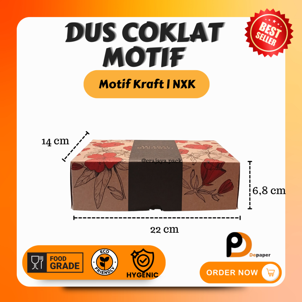 

[Min 25pcs] Dus Motif Bunga Merah Kraft/Variasi NXK/ Box Makanan Kue Coklat Non Laminasi