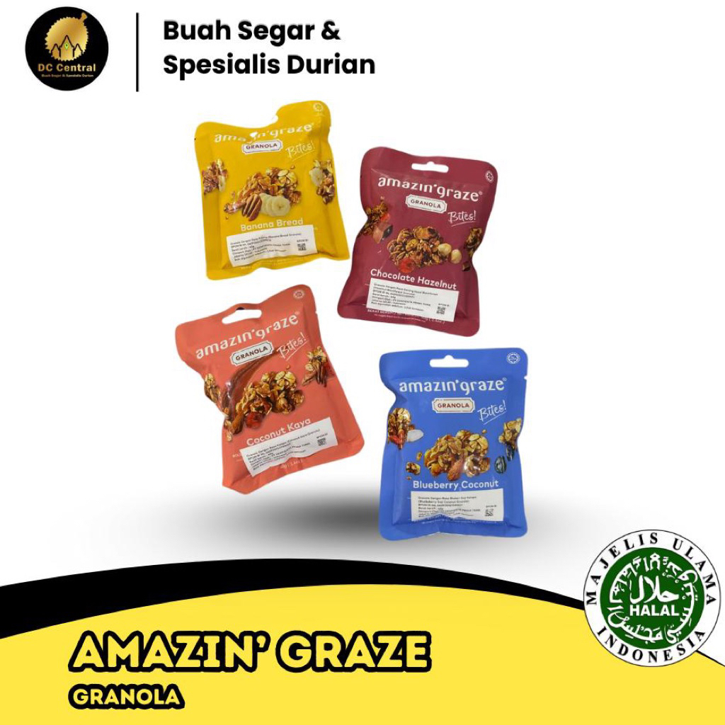 

Amazin'Graze 40 gr | Banana Bread Granola | Coconut Kaya | Blueberry Coconut |