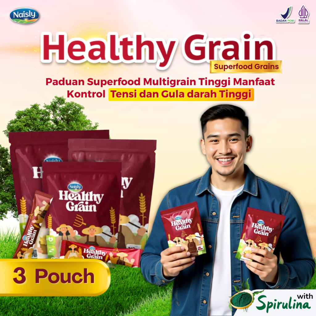 

Healthy Grain Multigrain Kesehatan Hipertensi Diabetes Kolestrol dan Jantung 3 Pouch