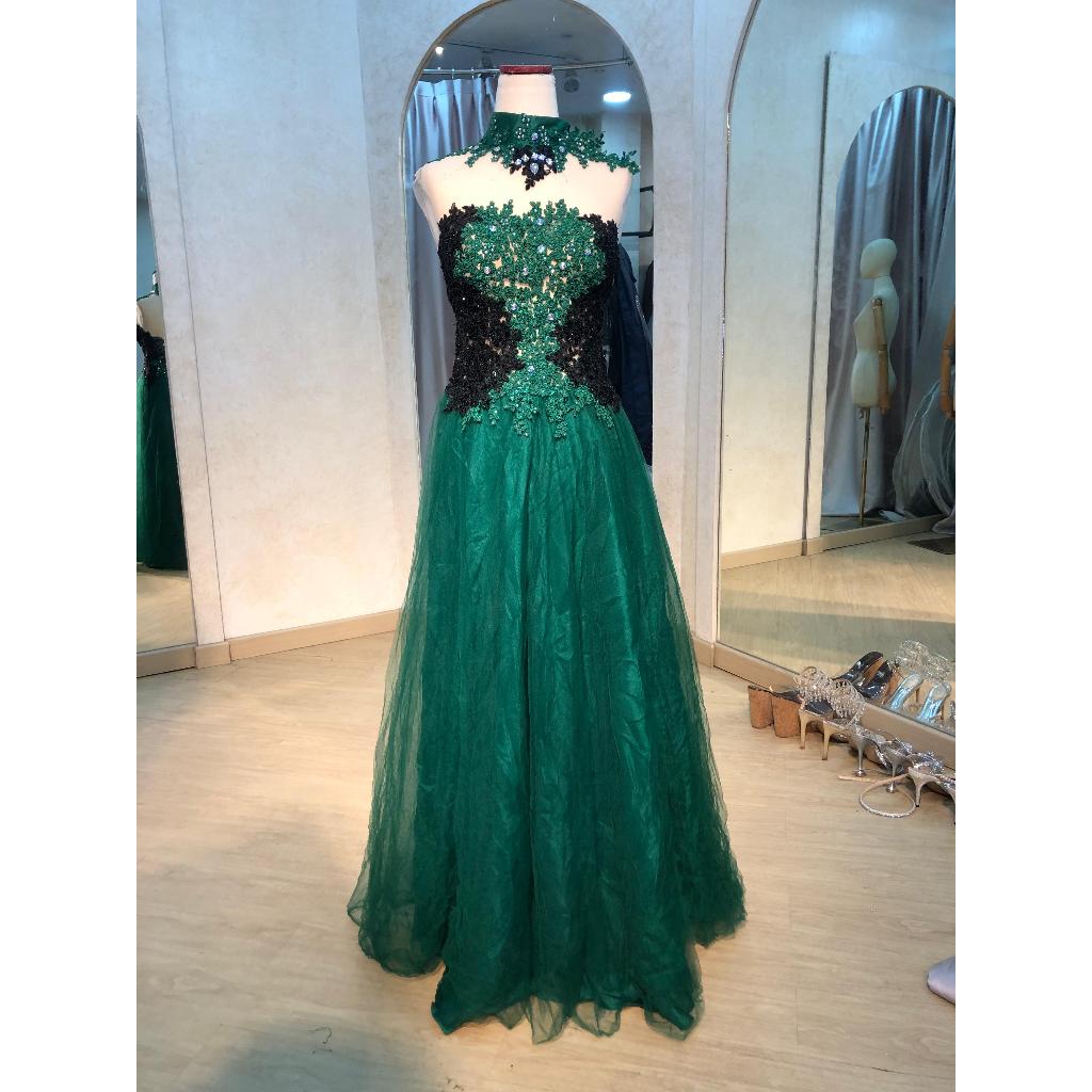 Gown/Gaun Pesta Party Elegan Mewah/Dress Wanita Warna Hijau/Army/Pressweet17/Prewedding/Gaun Pengant