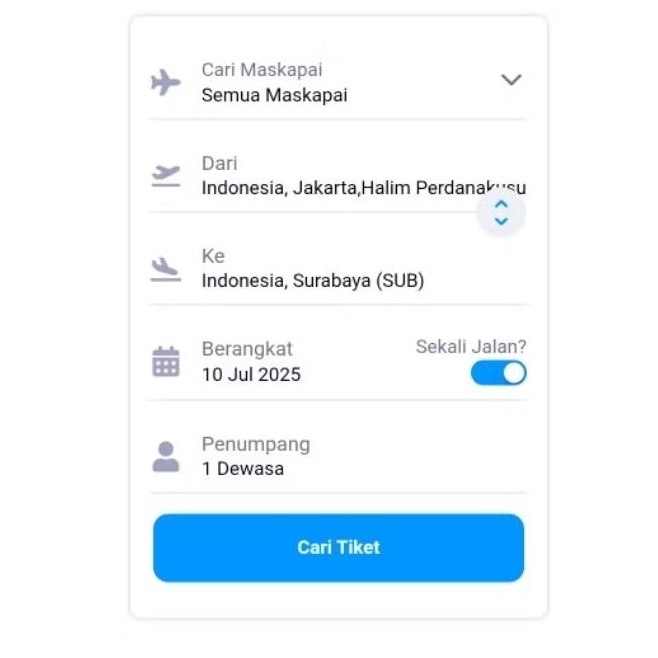 Booking tiket pesawat Jakarta(Halim perdana Kusuma)-Surabaya( Sub)