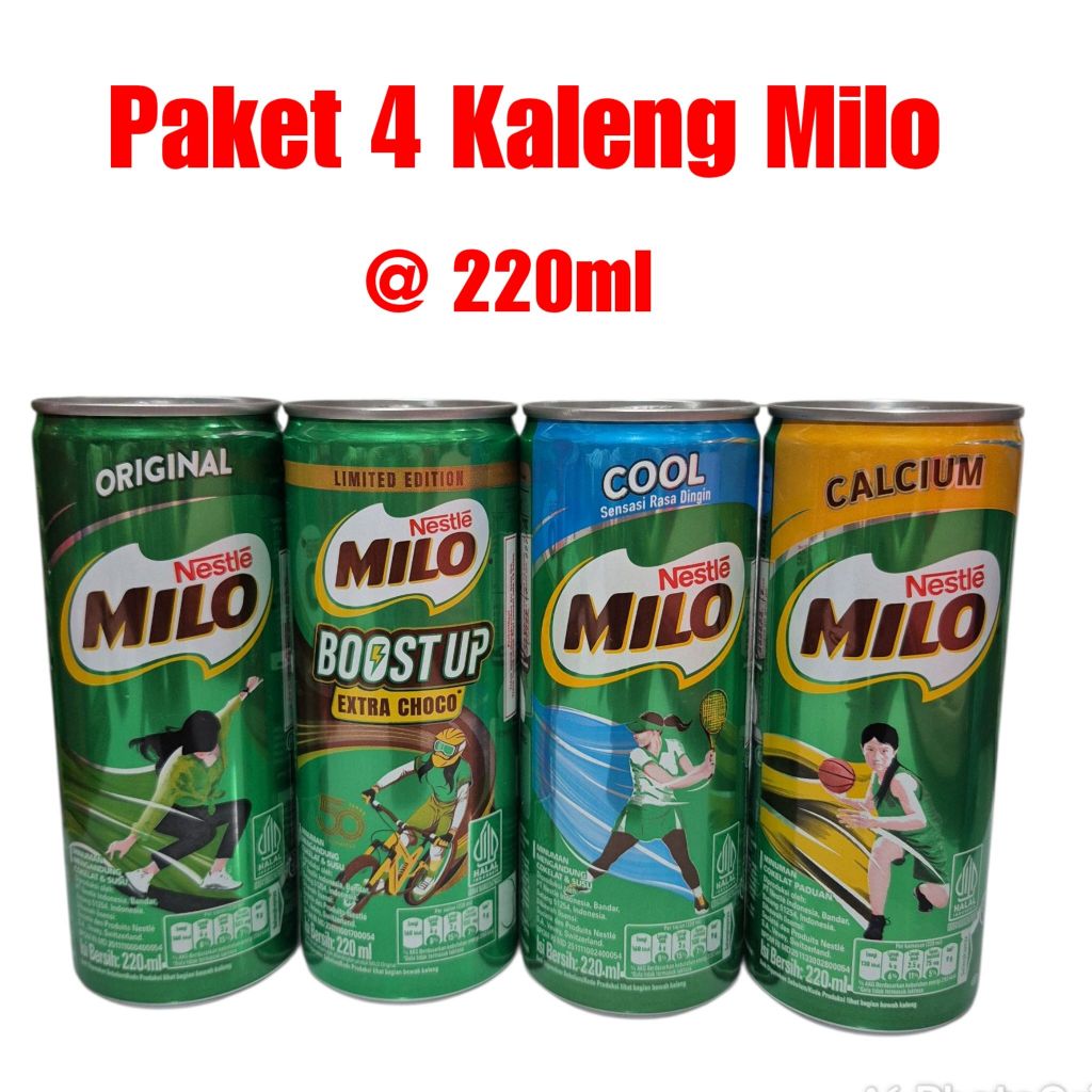 

Paket 4 Kaleng Susu Milo Nestle 220ml - Milo Original / Boost Up / Cool / Calcium