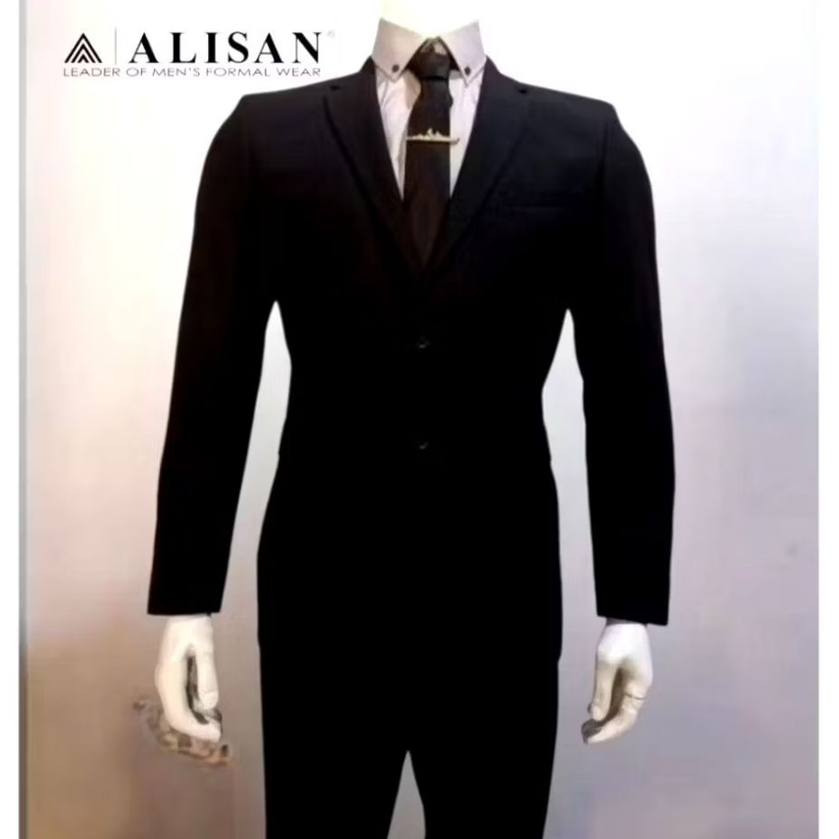 Jas Pria Formal Alisan Hitam Panjang