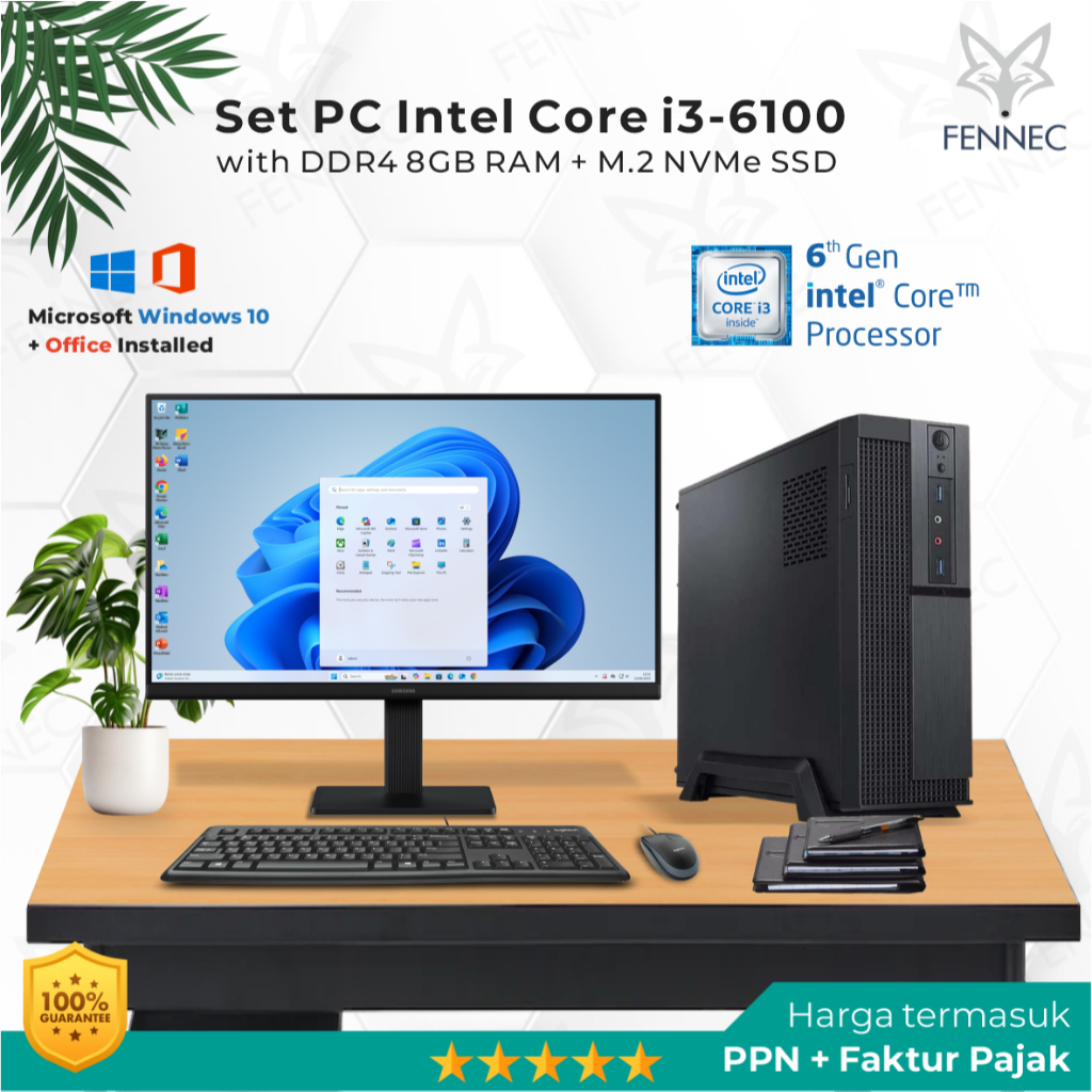 Set PC Slim Intel Core i3-6100 Gen-6 RAM 8GB SSD Rakitan Office