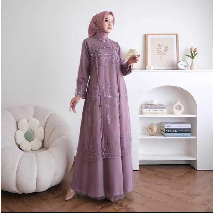 ARUNA DRESS BRUKAT MIX TILE GAMIS SIMPLE KONDANGAN DRESS BRUKAT MEWAH DRESS PAYET BRIDESMAID