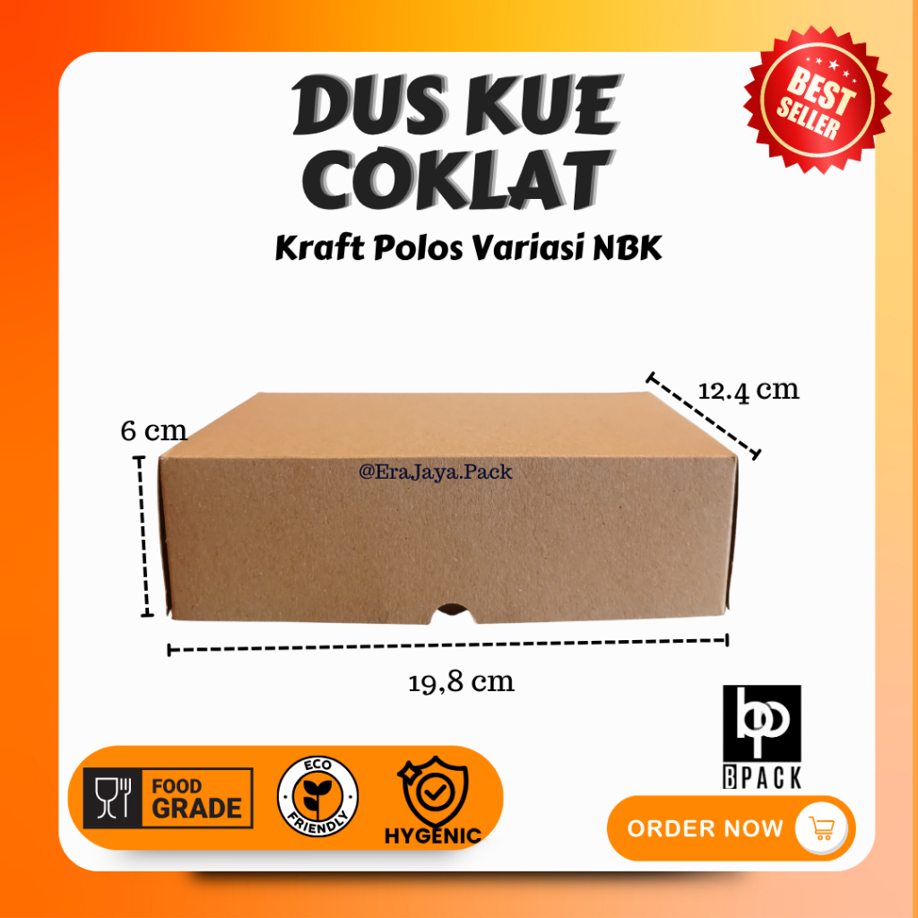 

[Min 30pcs] Dus Kue Coklat Box Makanan Kraft Polos Variasi NBK