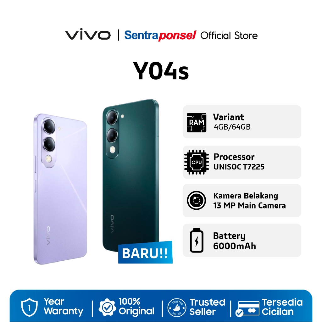 Vivo Y04s 4G 4GB+4GB/64GB 6000mAh - Garansi Resmi