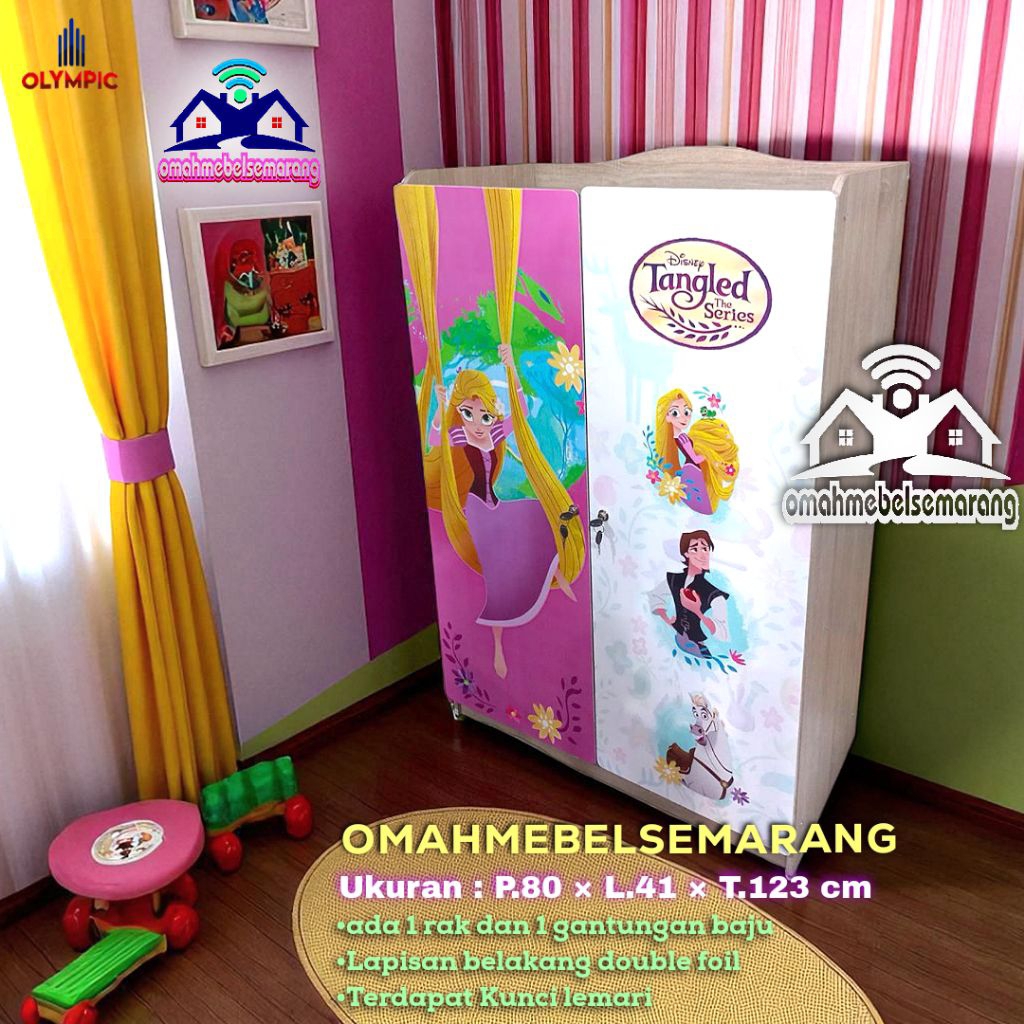 Lemari pakaian 2 pintu OLYMPIC BLK TANGLED 01 Tempat rak baju anak karakter  Furniture Mebel minimal