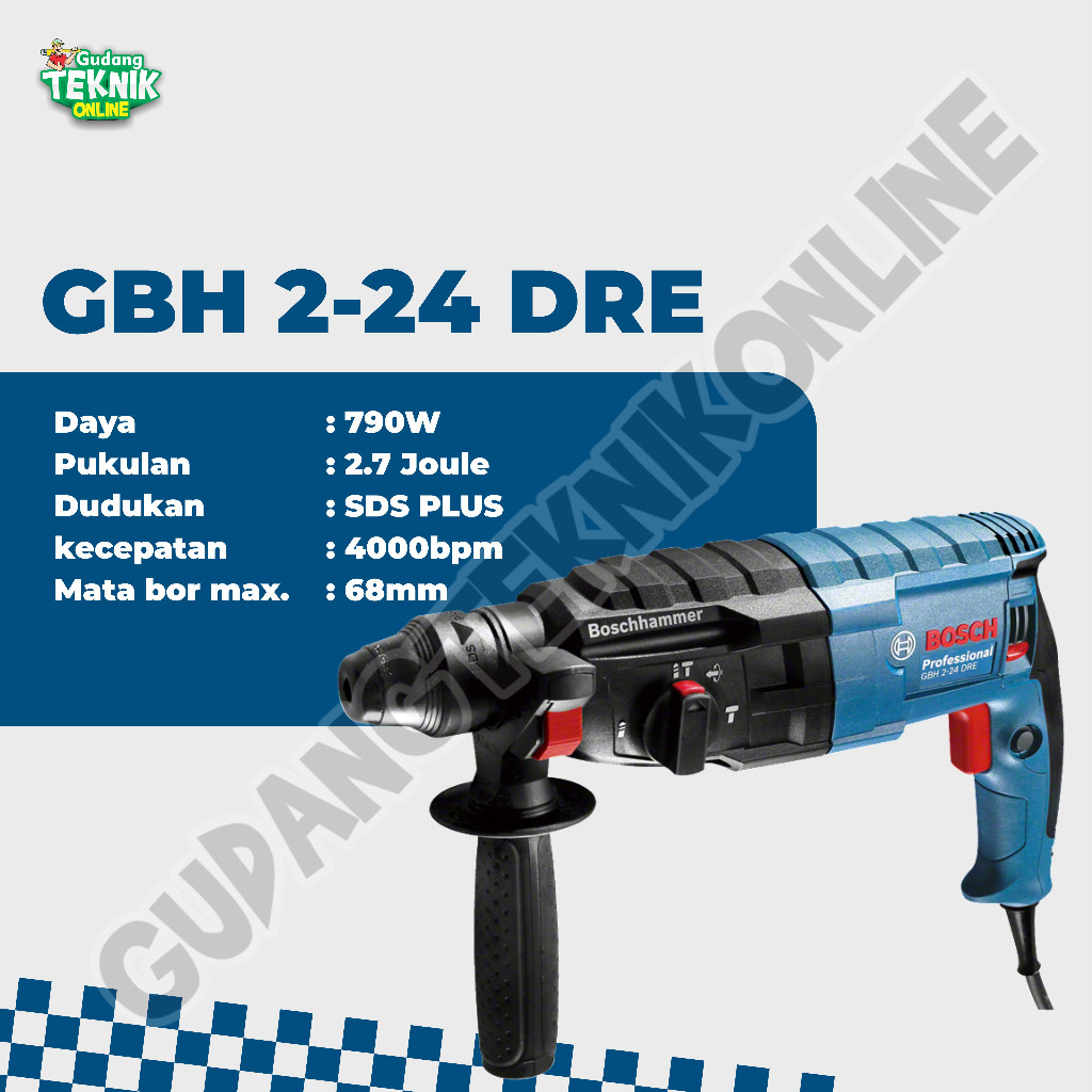 Rotary Hammer 24mm BOSCH GBH2-24DRE / Mesin Bor Tangan Bobok Beton Tembok GBH 2 24 DRE - Bor SDS Plu