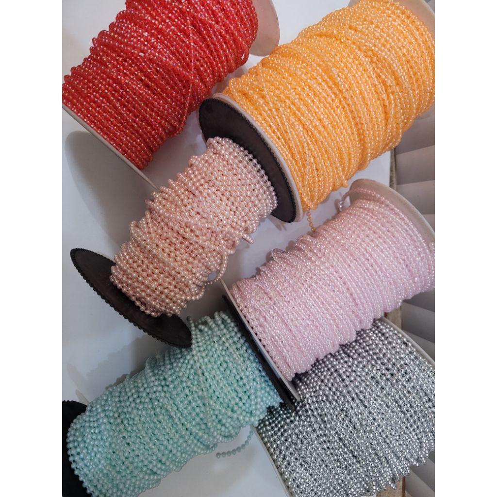 (1 METER) PAREL MUTIARA / PAREL LADA / PEARL CHAIN / MUTIARA RENTENG EMAS PERAK / MUTIARA WARNA PAST