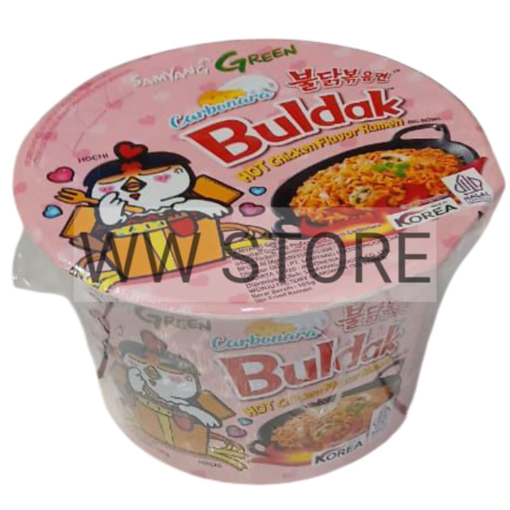 

Mi mie instan goreng pedas rasa ayam karbonara halal MUI Korea Korean SAMYANG GREEN Buldak Carbonara HOT Chicken Flavor Stir - Fried Ramen Big Bowl Cup 105g