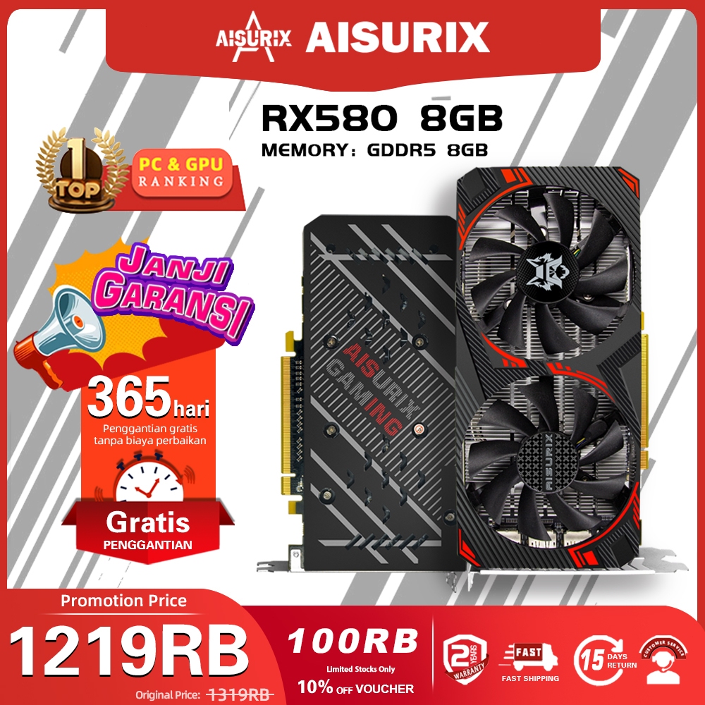 AISURIX VGA RX 580 8GB Radeon AMD VGA RX580 Gaming VGA Card GDDR5 256Bit 2048SP RX 580 VGA