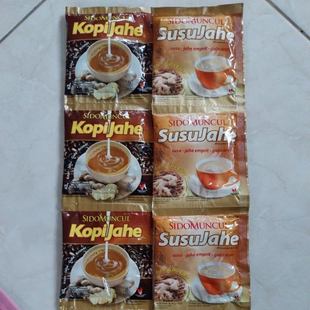 

Sidomuncul Kopi Jahe dan Susu Jahe 1 renteng renceng isi 10 Sachet x 26g
