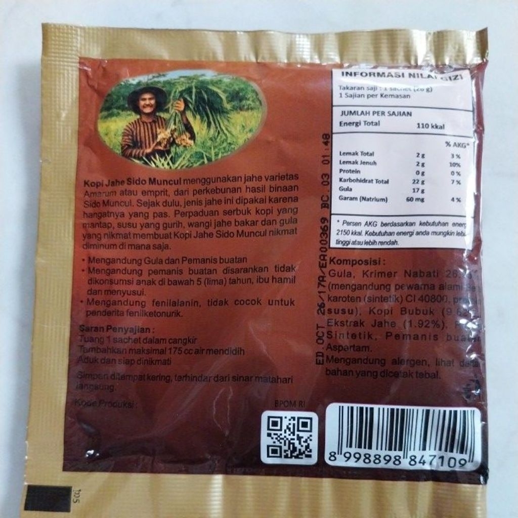 

Forcysn Sidomuncul Kopi Jahe Dan Susu Jahe 1 Renteng Renceng Isi 10 Sachet X 26G