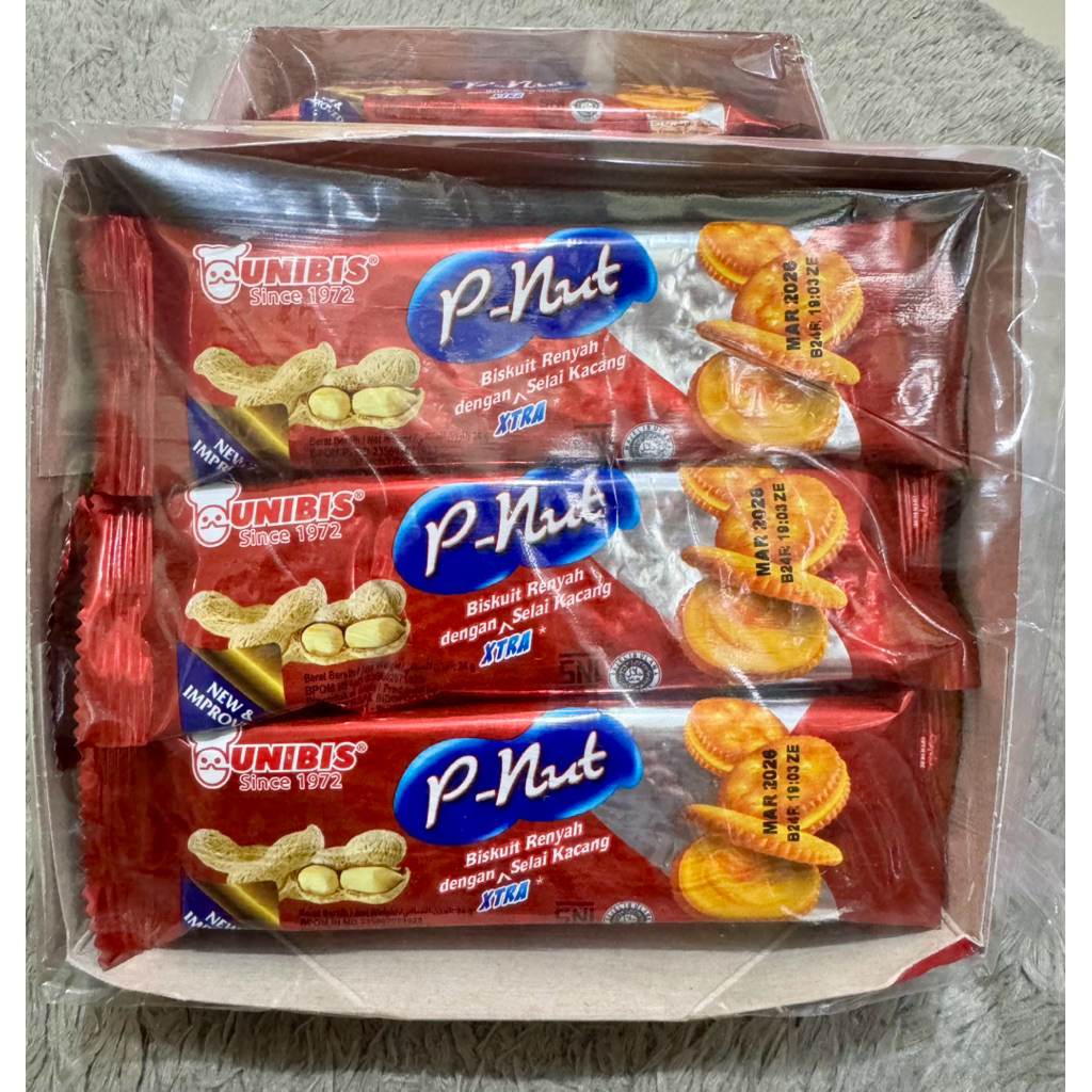 

Unibis P Nut Sandwich Biskuit selai kacang pack (12pcs x 24g) ECER Per pack