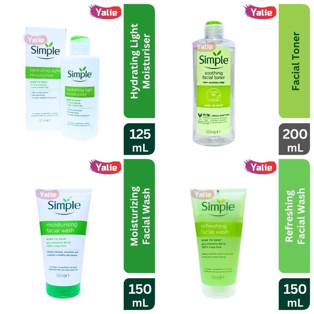SIMPLE Kind To Skin Soothing Facial Toner 200ml/Refreshing Facial Wash 150ml/Micellar Facial Gel Was