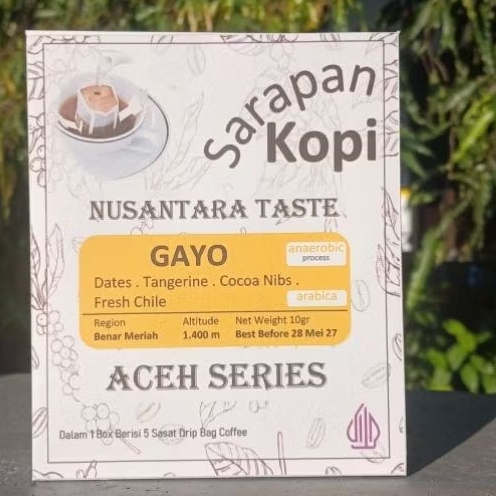 

GAYO ANAEROBIC ARABICA COFFEE (anaerobic process) Kemasan Box isi 5 Saset 10gr - Coffee Drip Bag [ SARAPAN KOPI ]