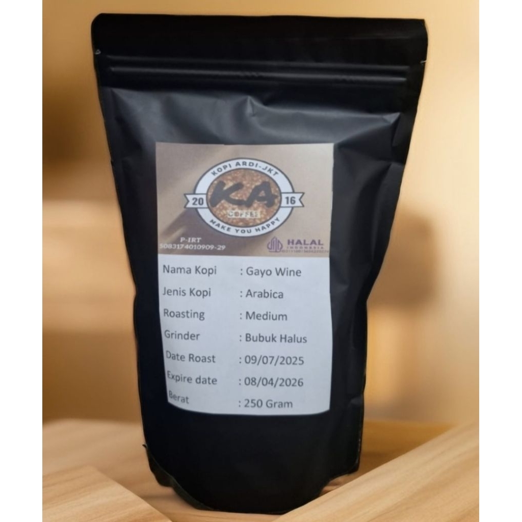 

Kopi Biji Roasting/Aneka Bubuk Arabica Gayo Wine 250 gram Halal dan berijin