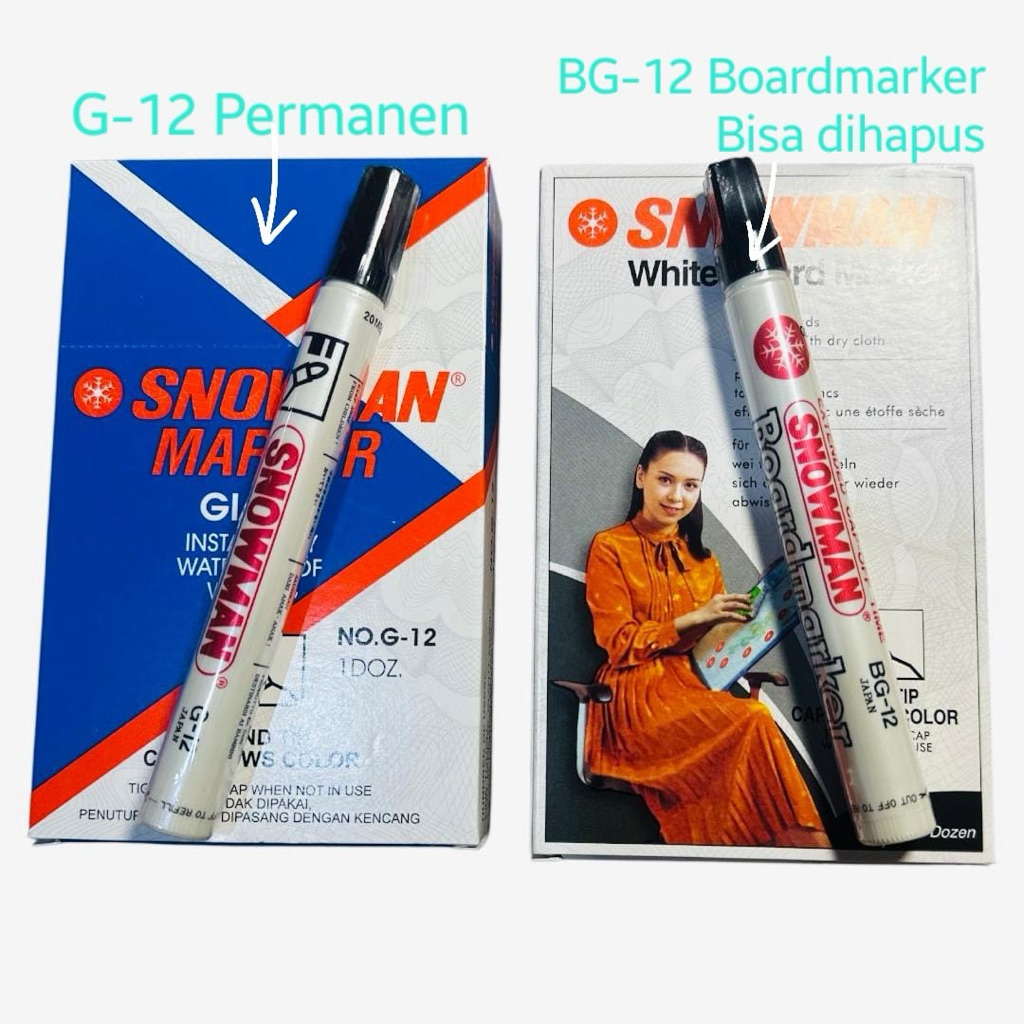 

Spidol Permanen Marker Snowman 1pack (12pcs) G-12 dan White Board Snowman BG-12 (Spidol Papan Tulis Bisa Dihapus) Cod