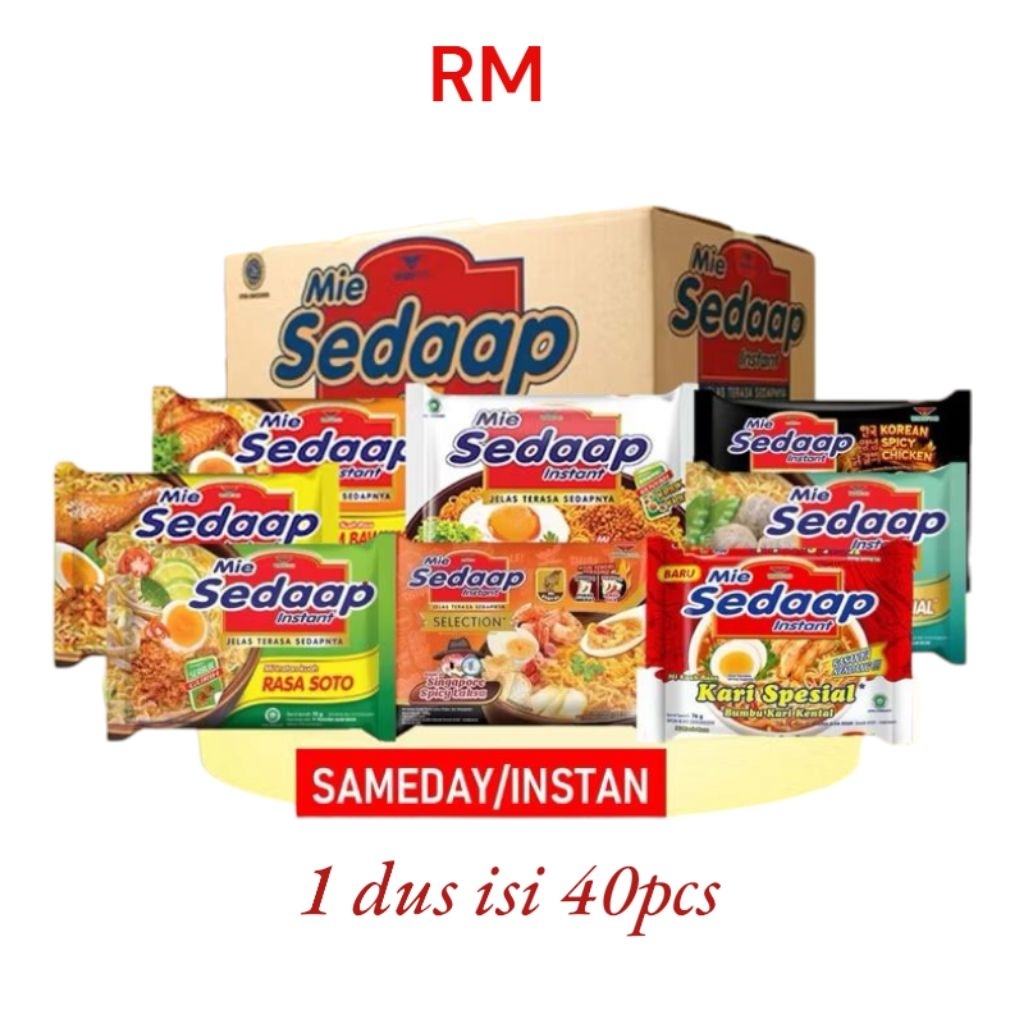 

(PER DUS) 1 DUS MIE SEDAAP INSTAN KUAH/GORENG isi 40Pcs