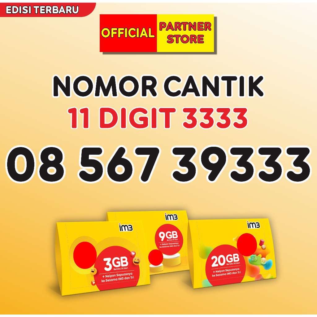 Kartu perdana Indosat 11 Digit Nomor Cantik & RAPIH Freedom Internet 3GB + Nelpon Seksiya Utama 30 H
