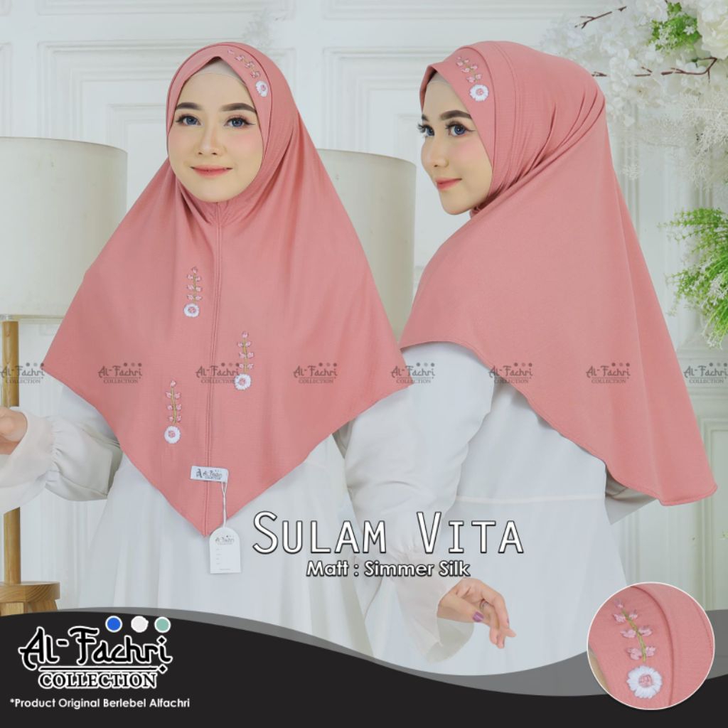 [COD] Kerudung Sulam Vita - Hijab Simmer Silk Warna Salem Elegan