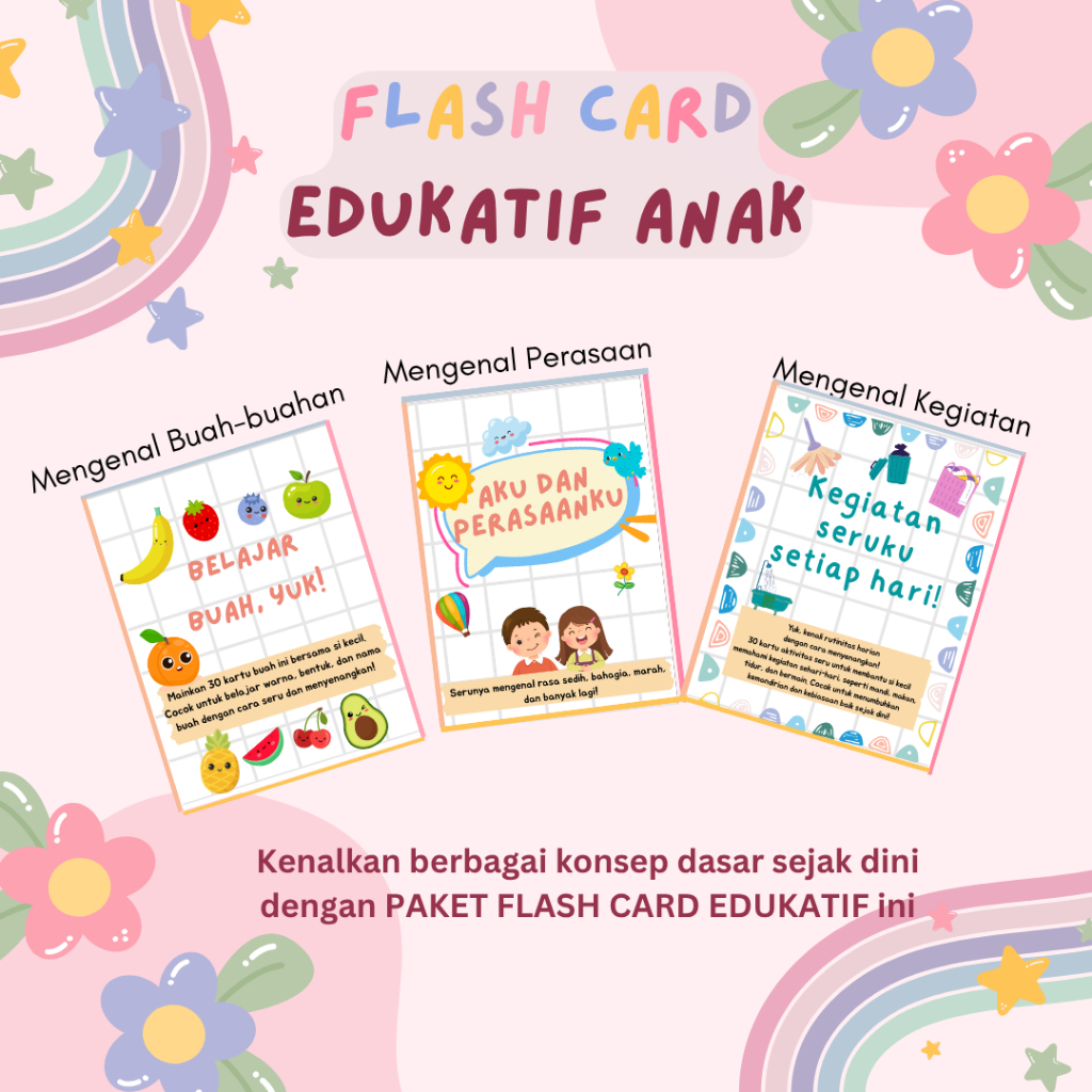 Flash Card Edukatif Anak / Flash Card Buah-buahan / Flash card Perasaan / Flash Card Kegiatan Anak