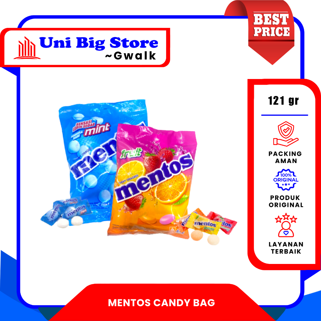 

PERMEN MENTOS BAG MINT - FRUIT BUAH CHEWY DRAGESS ISI 45 PCS- 121 gr